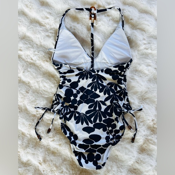 Trina Turk Bali Blossom Midnight Shirred High Leg One Piece Swimsuit - Picture 6 of 7